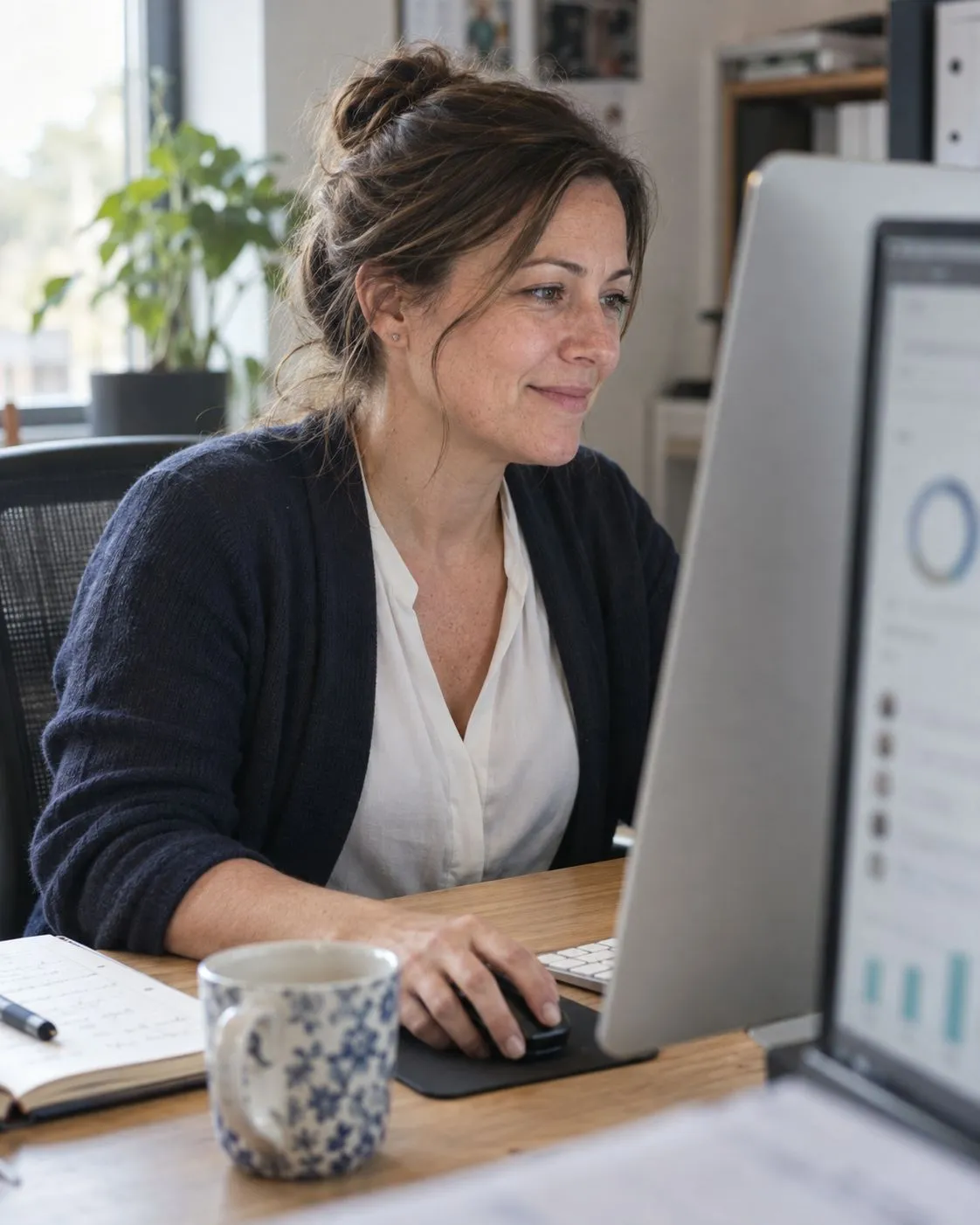 Une responsable suit la formation de ses équipes depuis son ordinateur